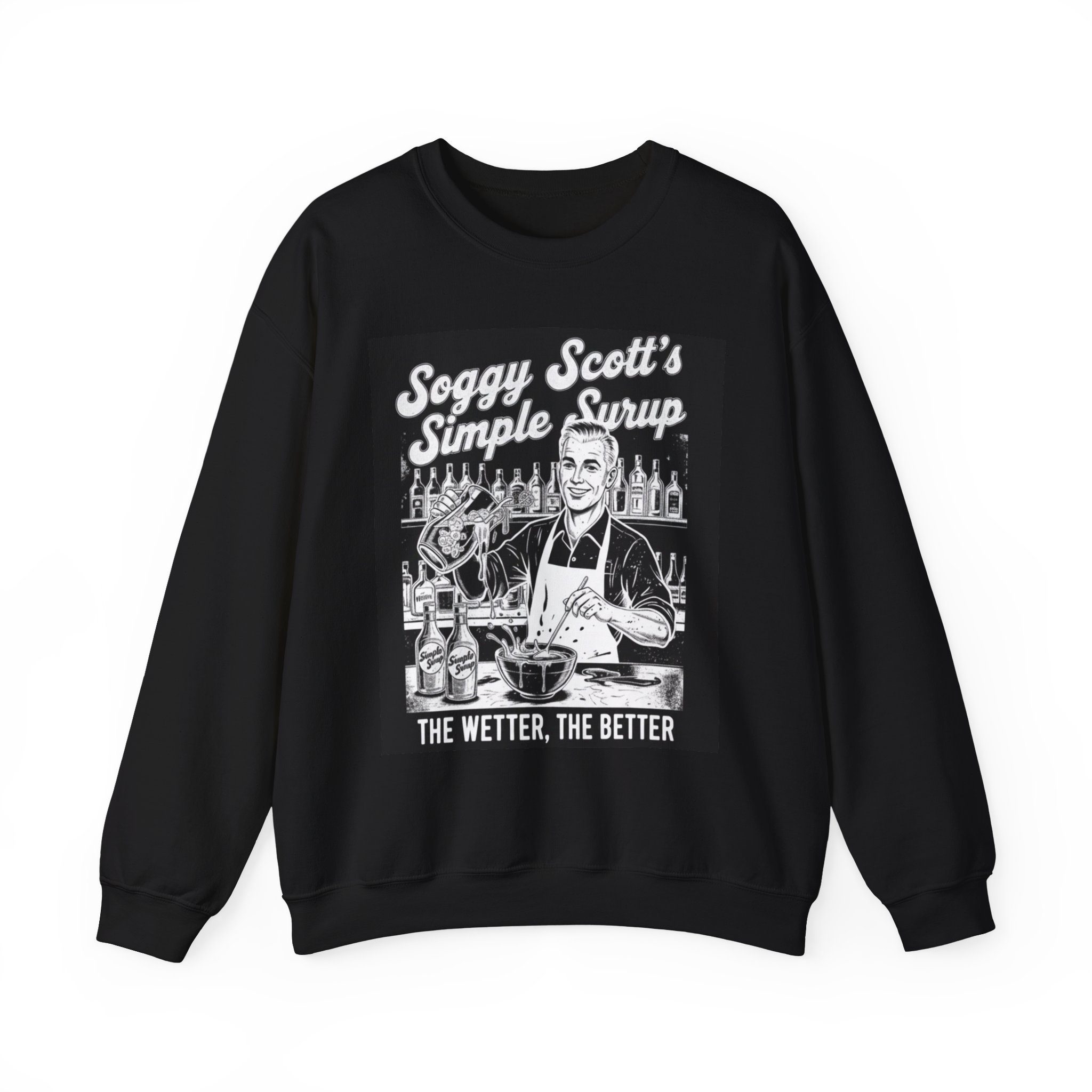 Soggy Scott's Simple Syrup Crewneck Sweatshirt — Retro Bartender Kitchen Humor - Image 2