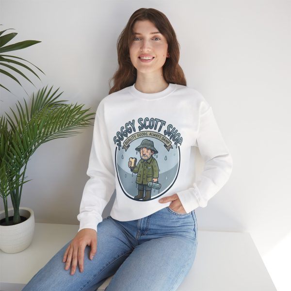 Soggy Scott Shop Sweatshirt — Cozy Rainy Day Graphic Crewneck