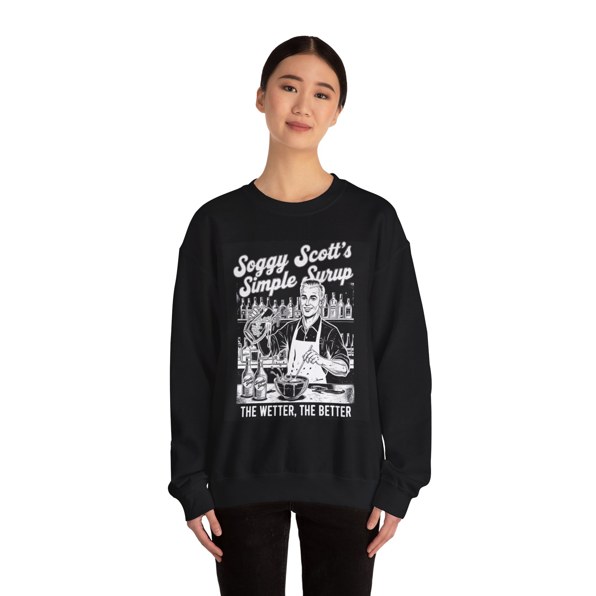 Soggy Scott's Simple Syrup Crewneck Sweatshirt — Retro Bartender Kitchen Humor