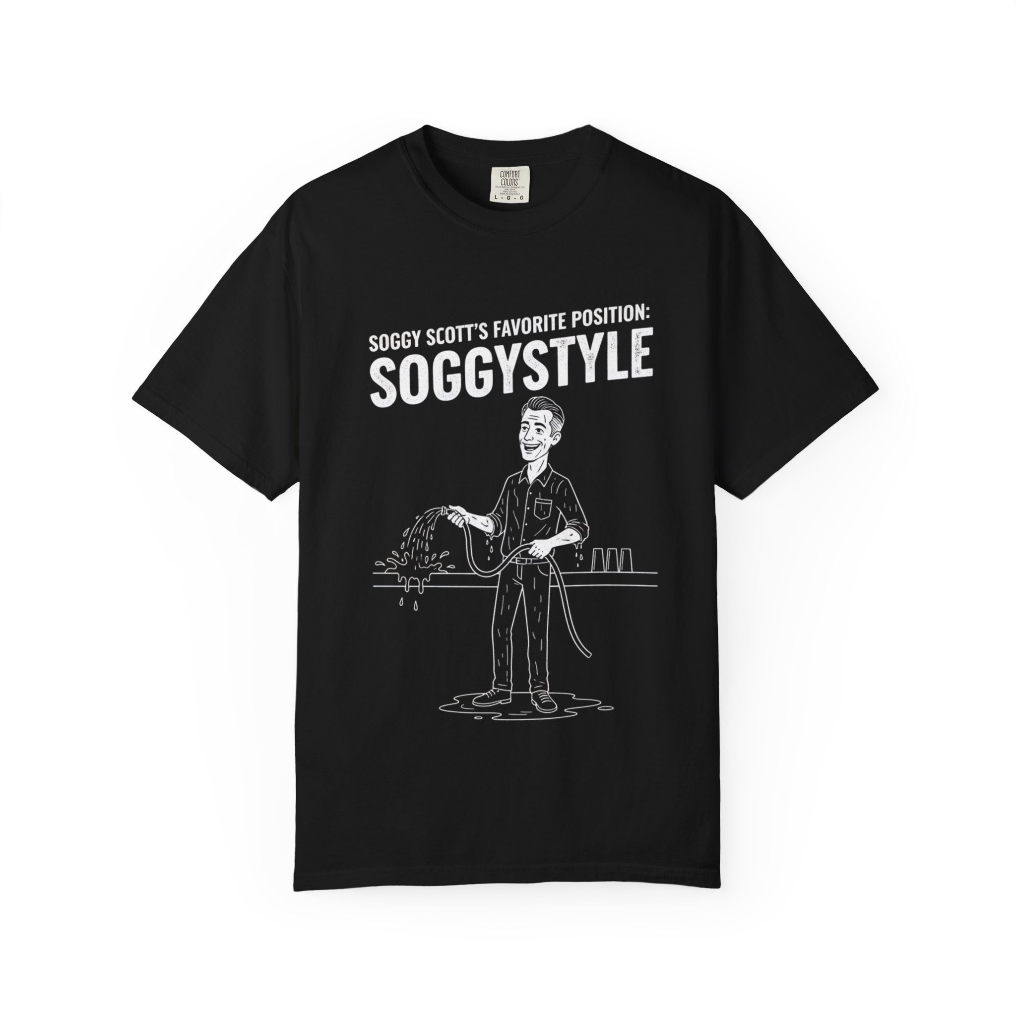 Soggystyle Bartender T-Shirt — Funny Service Industry Tee ("Soggy Scott's Favorite Position: SOGGYSTYLE") - Image 2