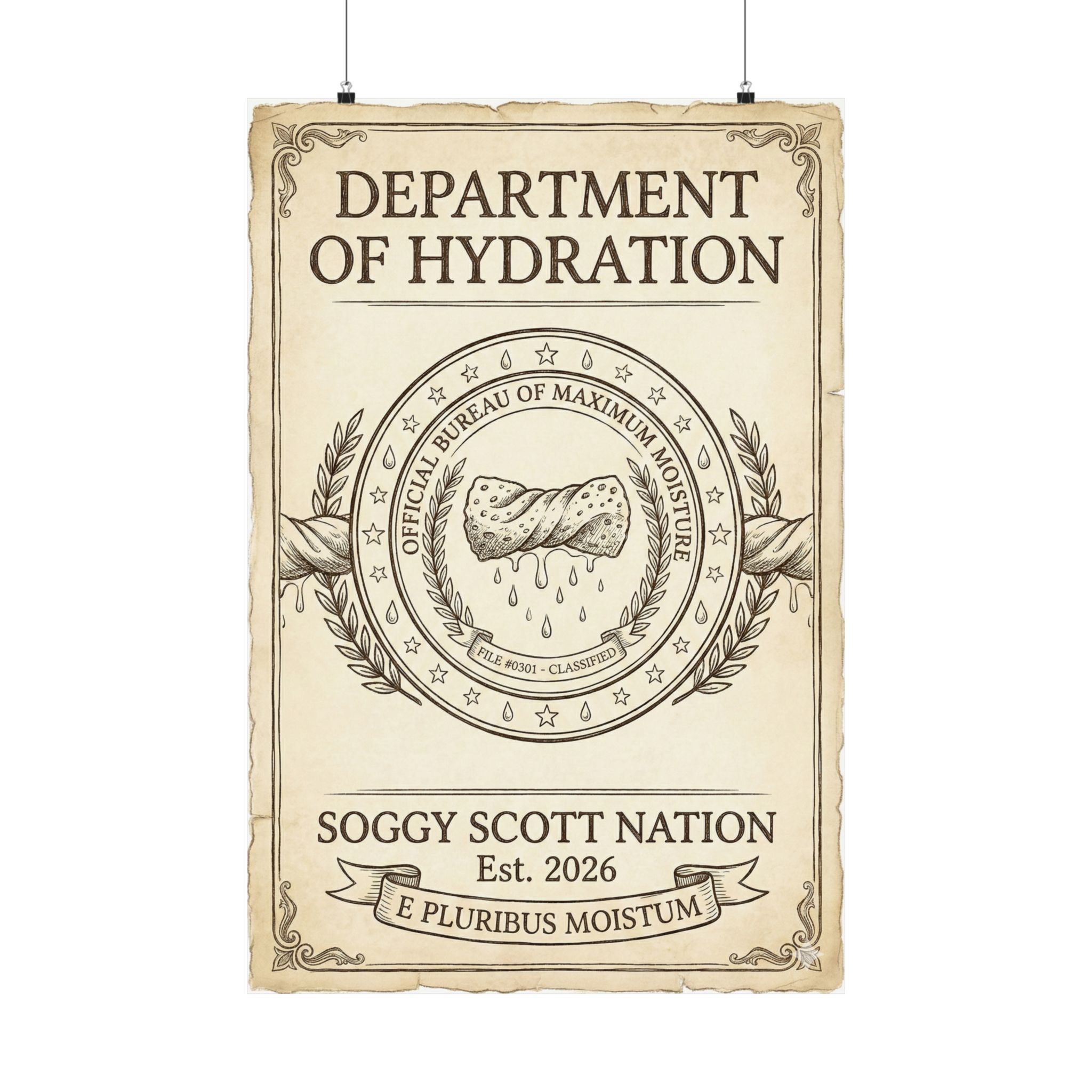 Department of Hydration Matte Vertical Poster – “Soggy Scott Nation” Vintage Seal Art - Image 4
